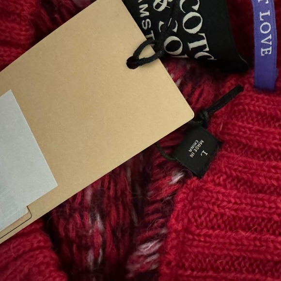Scotch and Soda Red Cable Knit Fair Isle Sweater Pullover NEW Size Large - Picture 8 of 9
